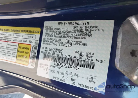 2015 Ford Mustang Gt from USA, damaged, VIN 1FA6P8CF3F5371482